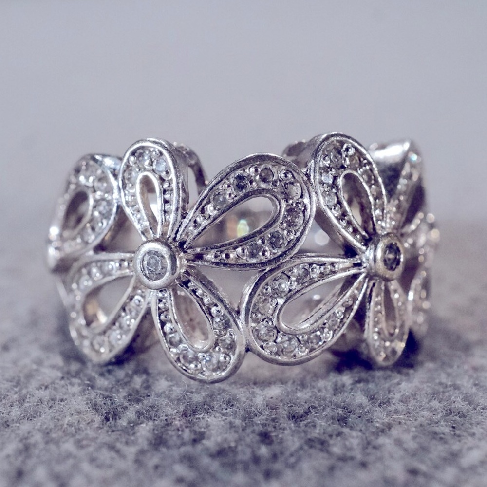 Vintage Sterling Silver Wedding Cigar Band Stacker Design Ring